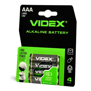 Батарейка лужна Videx LR03/AAA 4шт Blister Card