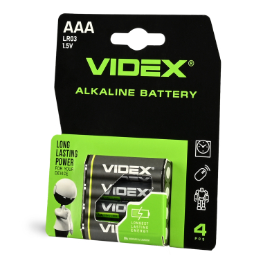Alkaline Battery VIDEX LR03/AAA 4pcs Blister Card - photo