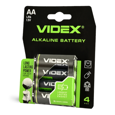 Батарейка лужна Videx LR6/AA 4шт Blister Card - фото