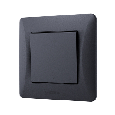 Вимикач одноклавішний прохідний чорний графіт VIDEX BINERA - фото №3