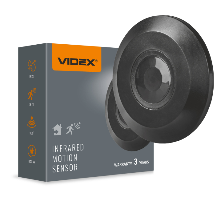 Датчик руху та освітленості VIDEX VL-SPC05B 220V 800W інфрачервоний чорний - фото