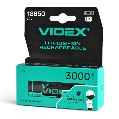 Акумулятор Videx літій-іонний 18650-P (захист) 3000mAh color box/1шт - фото