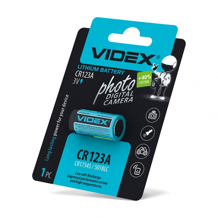Батарейка літієва Videx CR123A 1шт BLISTER CARD
