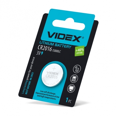 Батарейка литиевая Videx CR2016 1шт BLISTER CARD