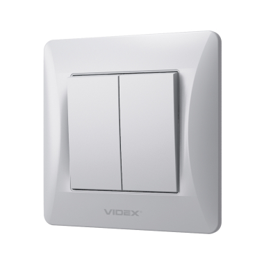 Вимикач двоклавішний срібний шовк VIDEX BINERA - фото №3