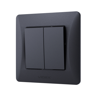 Вимикач двоклавішний чорний графіт VIDEX BINERA - фото №3