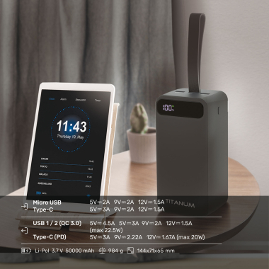 Повербанк 50000mAh TITANUM 741S 22.5W Black - фото №5