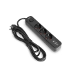 Мережевий подовжувач VIDEX ONCORD з/з 3п 3м (3x1.5мм) 2.4А 2USB+USB-C з кнопкою Black