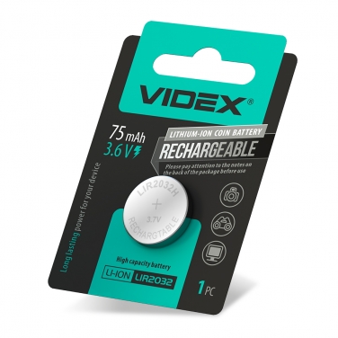Rechargeable lithium-ion battery Videx LIR2032 1pc BLISTER CARD