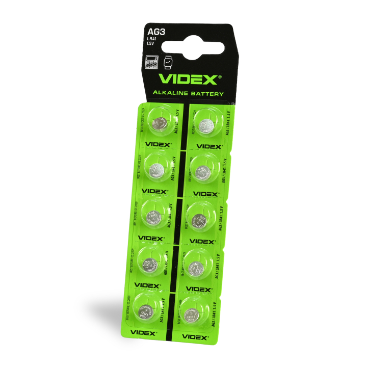 Батарейка годинникова Videx AG 3/LR41 BLISTER CARD 10 шт - фото