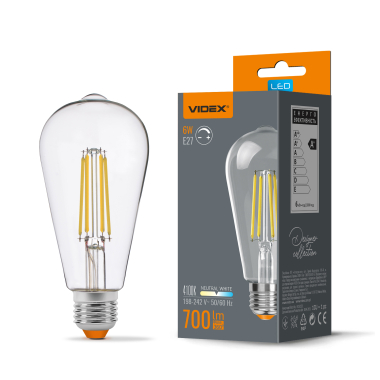 LED лампа VIDEX Filament ST64FD 6W E27 4100K  дімерна - фото