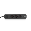 Мережевий подовжувач VIDEX ONCORD з/з 3п 3м (3x1.5мм) 2.4А 2USB+USB-C з кнопкою Black