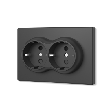 Розетка подвійна із заземленням вугільно-чорна VIDEX NOTA (VF-NT-SK2G-BL) - фото