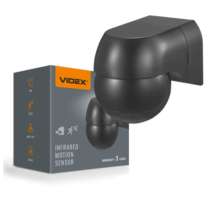 Датчик руху та освітленості VIDEX VL-SPW11B 220V 800W IP44 інфрачервоний чорний - photo