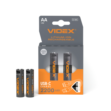 Акумулятор VIDEX Li-ion LIR6C/AA USBC-C 1.5V (захист) 2200mAh 2шт/Pack - фото