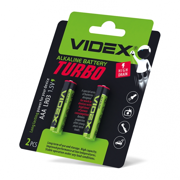 Батарейка лужна Videx LR03/AAA Turbo 2шт BLISTER