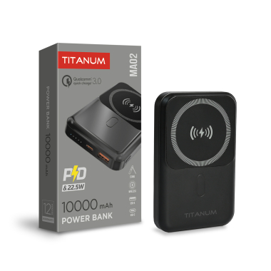 Повербанк з бездротовою зарядкою 10000mAh TITANUM MA02 22.5W Black - фото