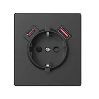 Розетка одинарна із заземленням USB-A+C 20W вугільно-чорна VIDEX NOTA (VF-NT-SK1GUC-BL) - фото №2
