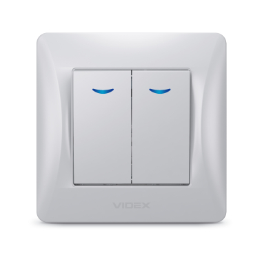Вимикач двоклавішний з підсвіткою срібний шовк VIDEX BINERA - фото №2