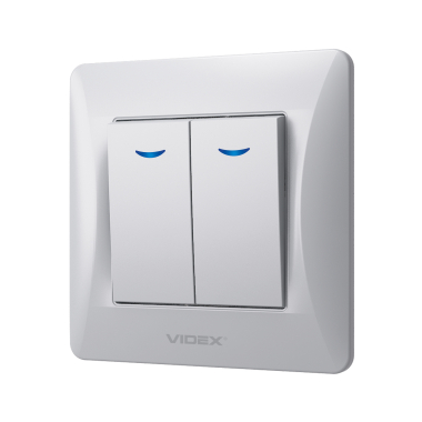 Вимикач двоклавішний з підсвіткою срібний шовк VIDEX BINERA - фото №3