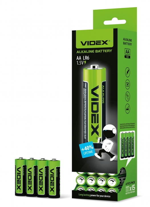 Батарейка лужна Videx LR6/AA 4шт SHRINK