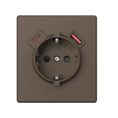 Розетка одинарна із заземленням USB-A+C 20W мокко VIDEX NOTA (VF-NT-SK1GUC-BR) - фото №2