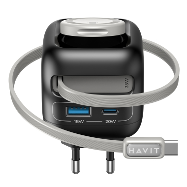 Зарядний пристрій HAVIT UC250 GaN 35W USB-A+USB-C +Кабель USB-C +Watch Charger - фото №3