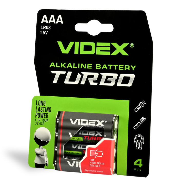 Батарейка лужна Videx LR03/AAA Turbo 4шт BLISTER - фото