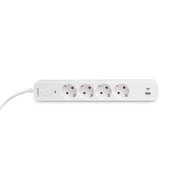 Мережевий подовжувач VIDEX ONCORD з/з 4п 3м (3x1.5мм) 3.4А USB(QC3.0) +USB-C(PD20W) з кнопкою White - фото №5