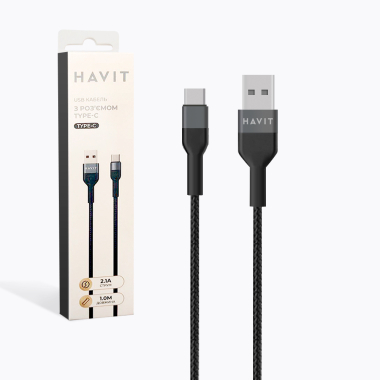 Кабель USB - USB-C HAVIT CB623C 2.1A 1м Black - фото