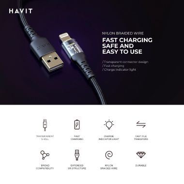 Кабель USB-C - Lightning HAVIT CB6241 PD30W 1м White - photo №4