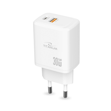 Зарядний пристрій TITANUM CH30AC GaN 30W USB-A+USB-C White - фото №2