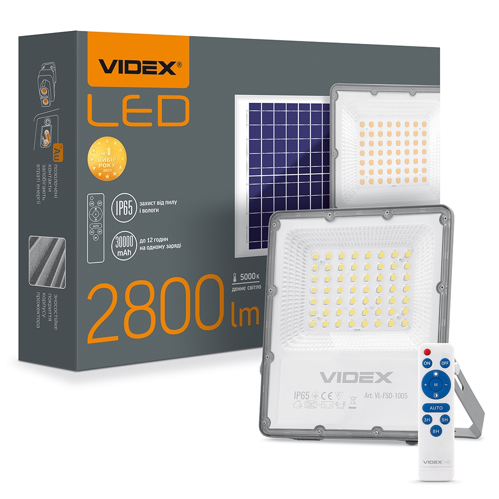 LED прожектор автономний VIDEX 30W 5000K