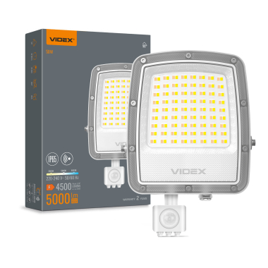 LED прожектор VIDEX F5 50W 3000-5000-6500K з датчиком руху 230V White (VL-F5-050CW-S) - фото