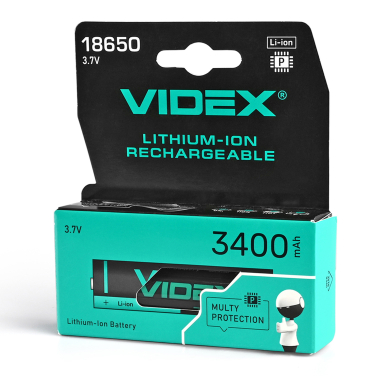 Акумулятор Videx літій-іонний 18650-P (захист) 3400mAh color box/1шт - фото