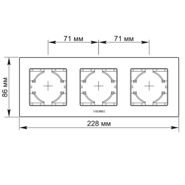 Frame 3 gang horizontal white glass VIDEX BINERA - photo №3