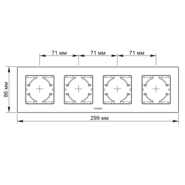 Frame 4 gang horizontal white glass VIDEX BINERA - photo №3