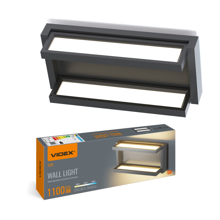 LED світильник настінний з сенсором VIDEX WL01 12W 2800K-4000K-6000K Black - фото