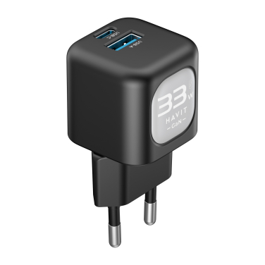 Зарядний пристрій HAVIT HV-UC230 GaN 33W USB-A+USB-C Black - фото