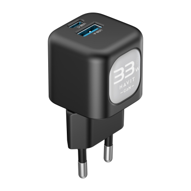 Зарядний пристрій HAVIT HV-UC230 GaN 33W USB-A+USB-C Black - фото