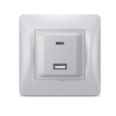 Розетка USB-A + USB-C PD20W срібний шовк VIDEX BINERA - фото №2