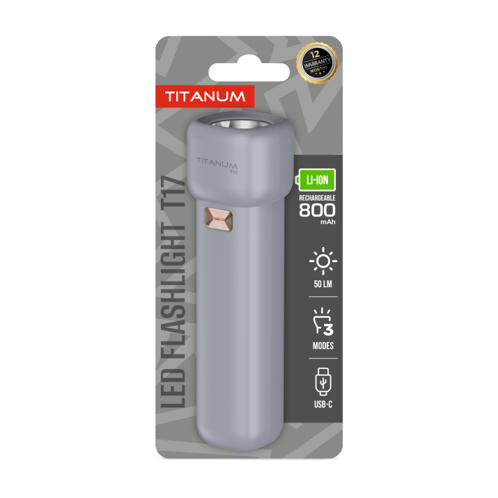 Портативний світлодіодний ліхтарик TITANUM TLF-T17 50Lm Gray - фото