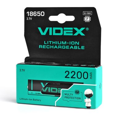Акумулятор Videx літій-іонний 18650-P (захист) 2200mAh color box/1шт - фото