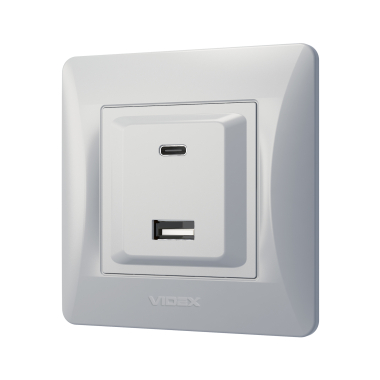 Розетка USB-A + USB-C PD20W срібний шовк VIDEX BINERA - фото №3