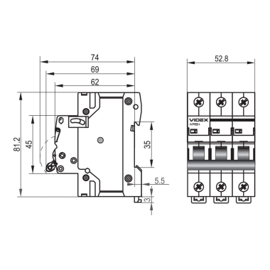 Автоматичний вимикач RS4 3п 6А С 4,5кА VIDEX RESIST - фото №4
