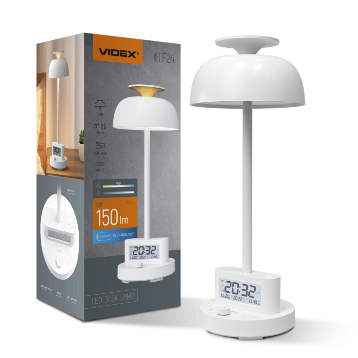 LED лампа настiльна з акумулятором VIDEX VL-TF24W 8W 4000K+RGB White - фото