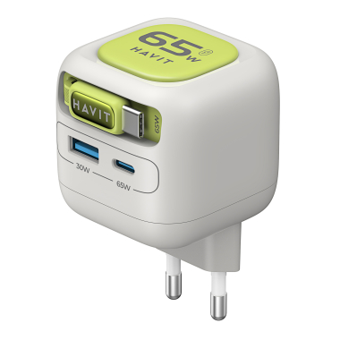 Зарядний пристрій HAVIT UC253 GaN 65W USB-A+USB-C +Кабель USB-C Gray/Green - photo