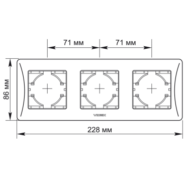 Рамка срібний шовк на 3 місця горизонтальна VIDEX BINERA - фото №2