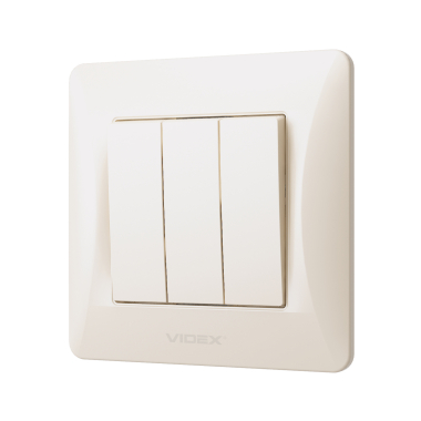 Вимикач трьохклавішний кремовий VIDEX BINERA - фото №3