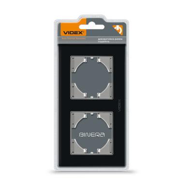 Рамка чорне скло на 2 місця горизонтальна VIDEX BINERA - фото